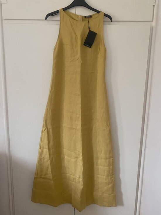 Massimo Dutti Dresses & Skirts - Sleeveless Linen Midi Dress Mustard Yellow High Neck Minimalist Summer Dress